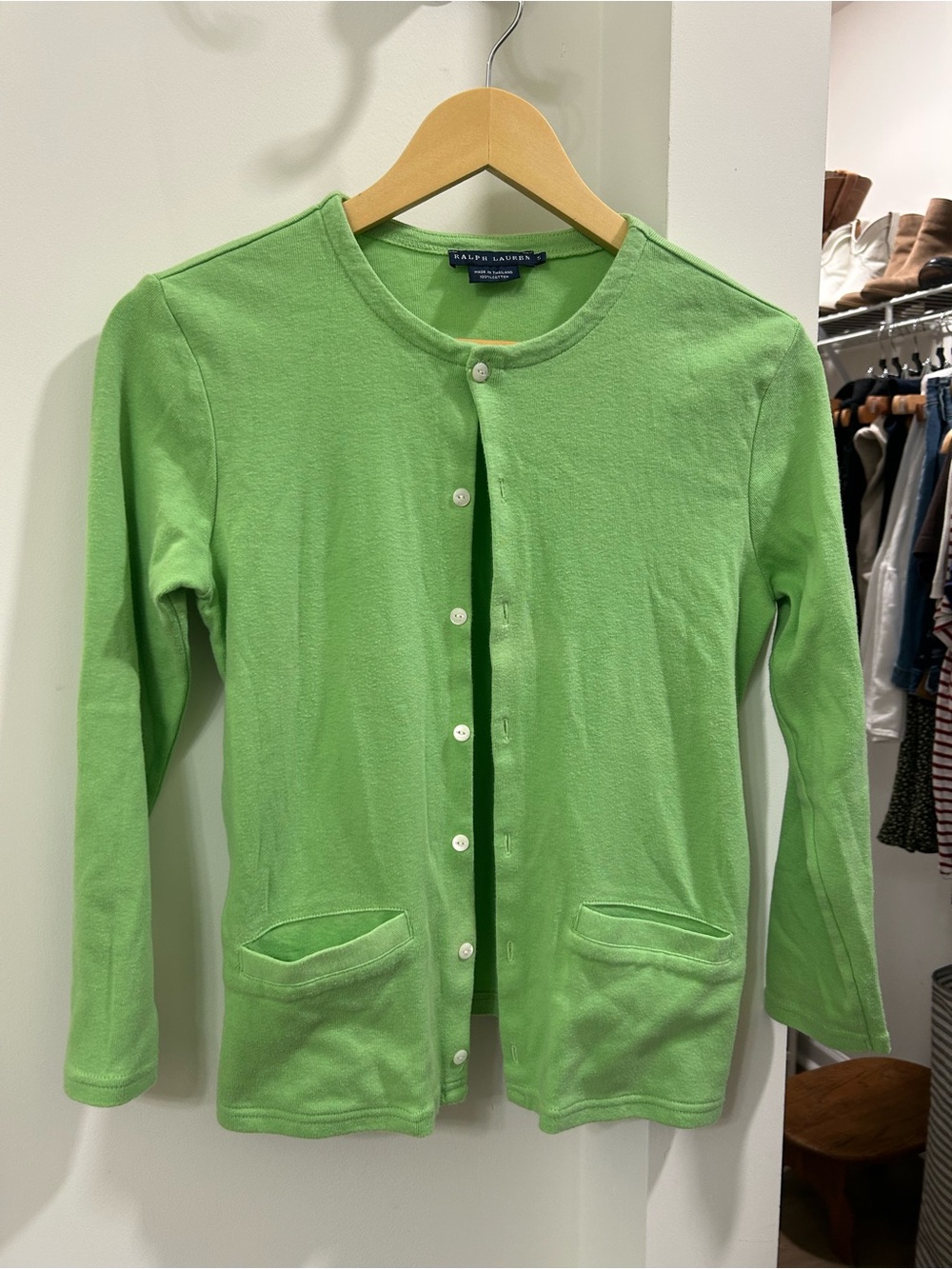 Ralph Lauren Green Crewneck Button Cardigan 100% Cotton